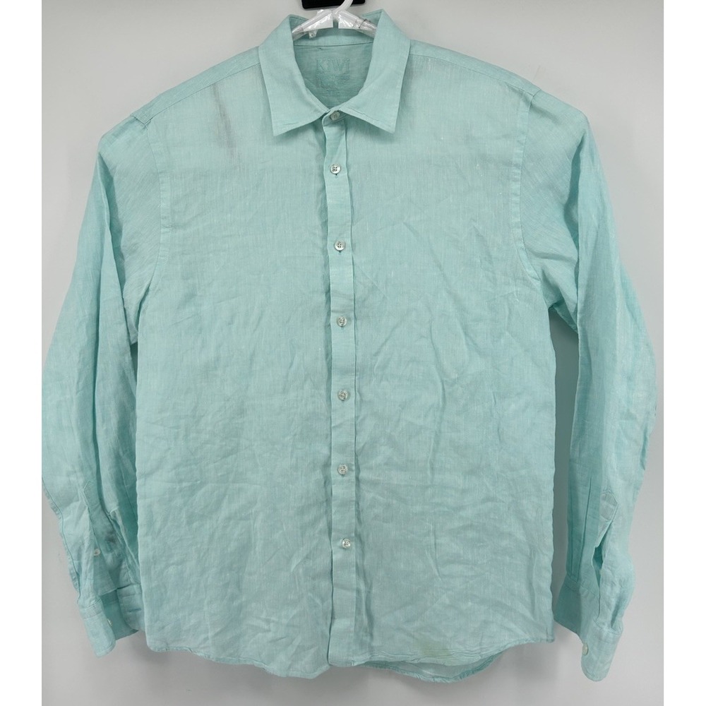 Kiwi Saint-Tropez Short Sleeve 100% Linen Button Down Light Blue XL